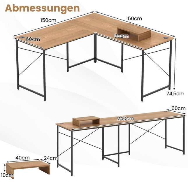 Wandelbarer L-förmiger Schreibtisch mit abnehmbarem Monitorständer