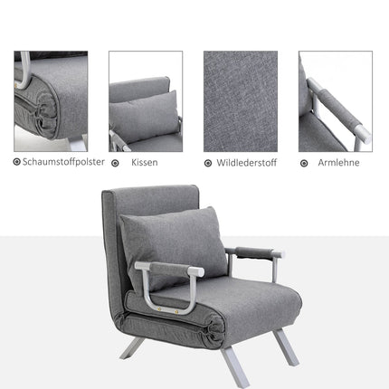 Fauteuil inclinable convertible avec fonction lit, gris, 65 x 69 x 80 cm