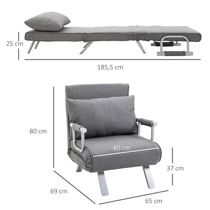 Fauteuil inclinable convertible avec fonction lit, gris, 65 x 69 x 80 cm