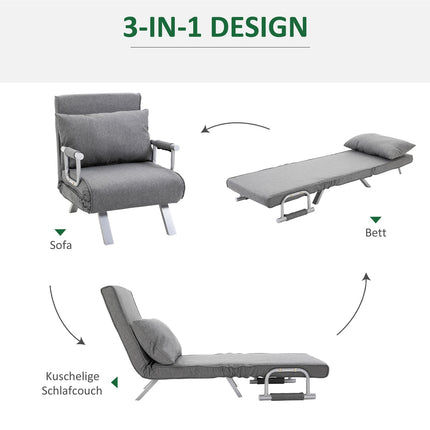 Fauteuil inclinable convertible avec fonction lit, gris, 65 x 69 x 80 cm