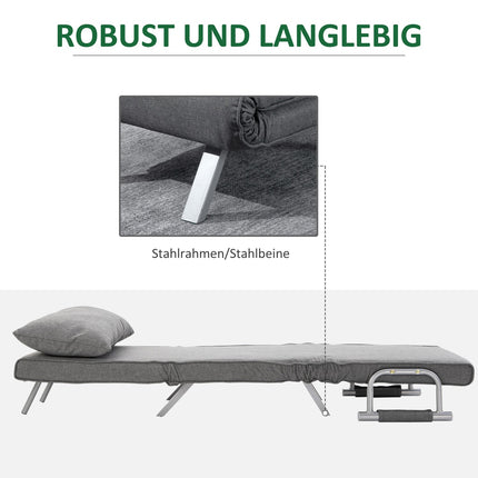 Fauteuil inclinable convertible avec fonction lit, gris, 65 x 69 x 80 cm