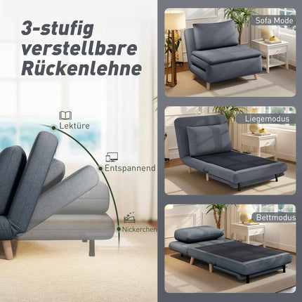 Verwandelbarer Schlafstuhl – Verstellbare Rückenlehne, Beine aus Buchenholz, Grau
