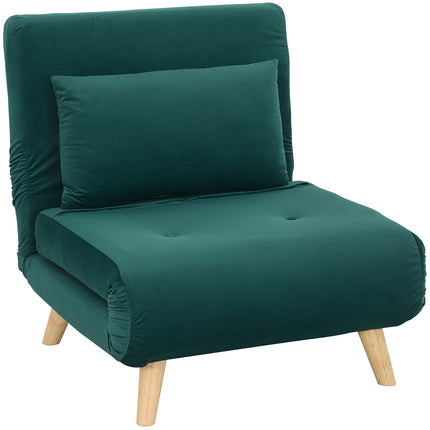 Fauteuil convertible en lit, dossier réglable, velours vert foncé