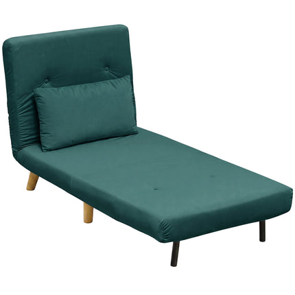 Fauteuil convertible en lit, dossier réglable, velours vert foncé