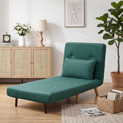 Fauteuil convertible en lit, dossier réglable, velours vert foncé
