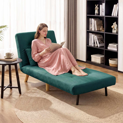 Fauteuil convertible en lit, dossier réglable, velours vert foncé