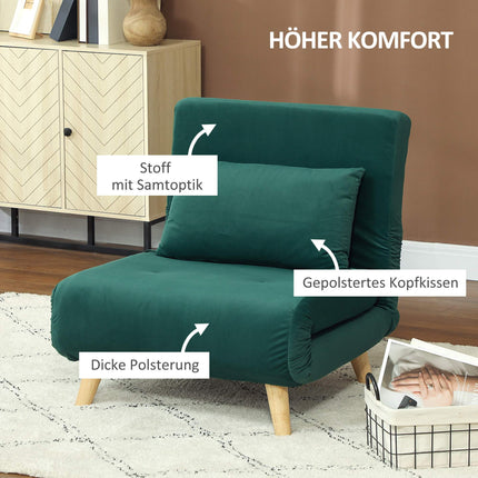 Fauteuil convertible en lit, dossier réglable, velours vert foncé