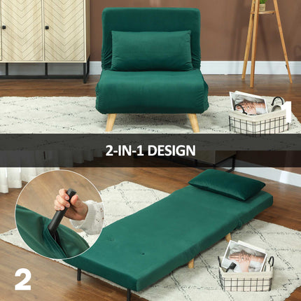 Fauteuil convertible en lit, dossier réglable, velours vert foncé
