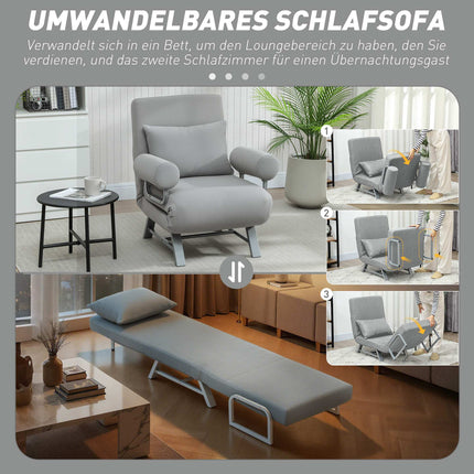 Fauteuil convertible en lit, ergonomique, tissu gris clair