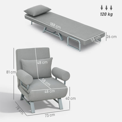 Fauteuil convertible en lit, ergonomique, tissu gris clair