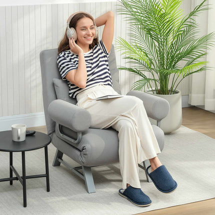 Fauteuil convertible en lit, ergonomique, tissu gris clair