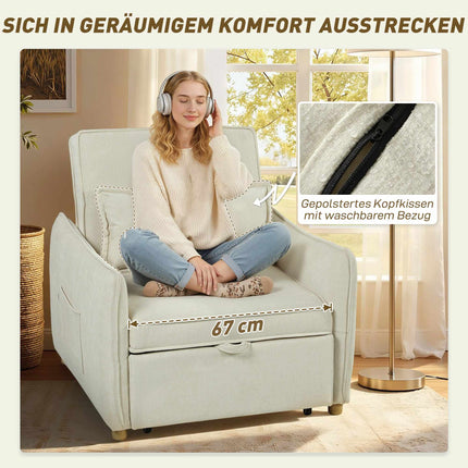 Schlafsessel mit Bettfunktion, Creme, 3-in-1