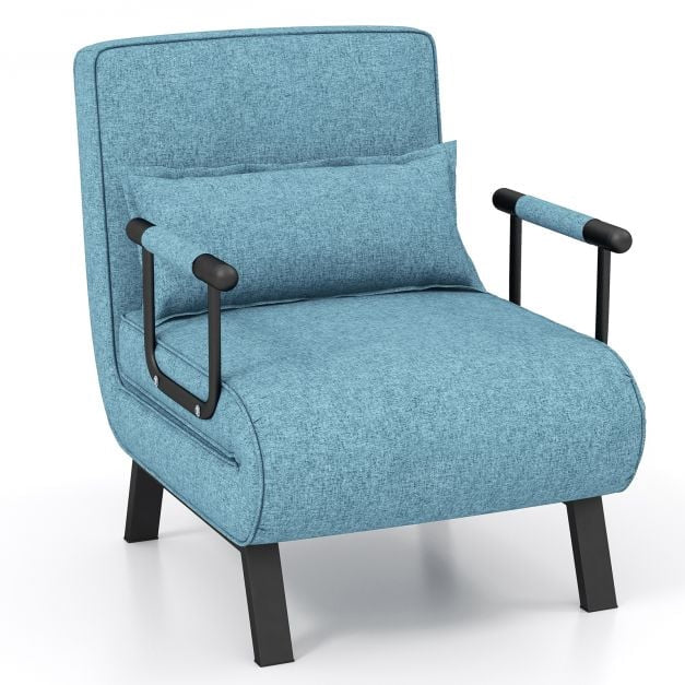 Schlafsofa Sessel, 6-fach verstellbar, Leinen, Blau