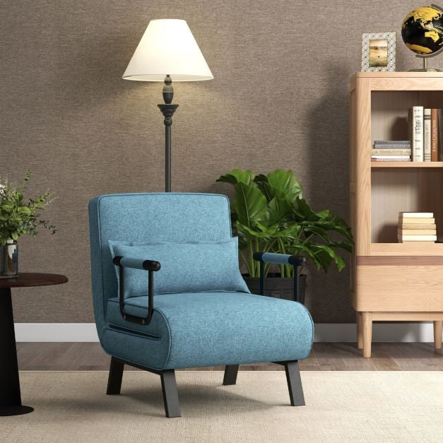 Schlafsofa Sessel, 6-fach verstellbar, Leinen, Blau