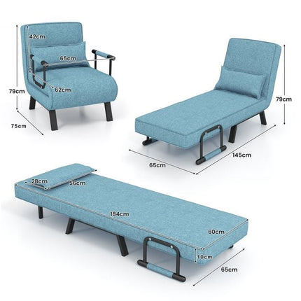 Fauteuil-lit convertible, 6 positions, lin, bleu