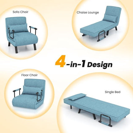 Fauteuil-lit convertible, 6 positions, lin, bleu