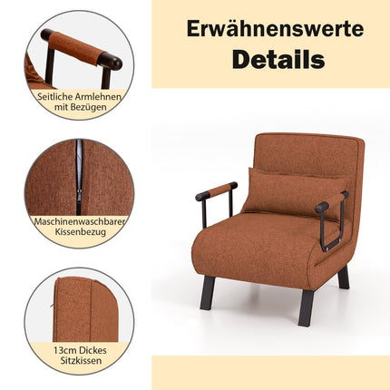 Cabrio Schlafsofa Sessel – 6-fach verstellbare Rückenlehne, Leinenstoff