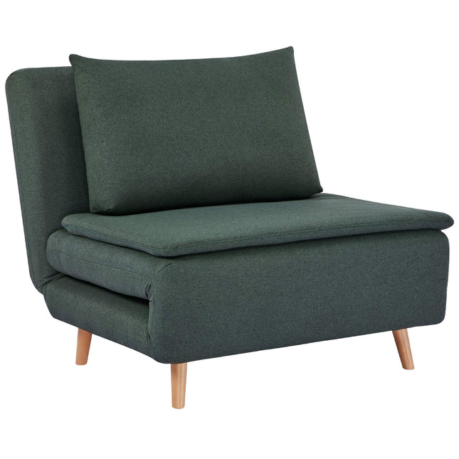 Fauteuil-canapé convertible - Dossier réglable, pieds en hêtre, vert foncé