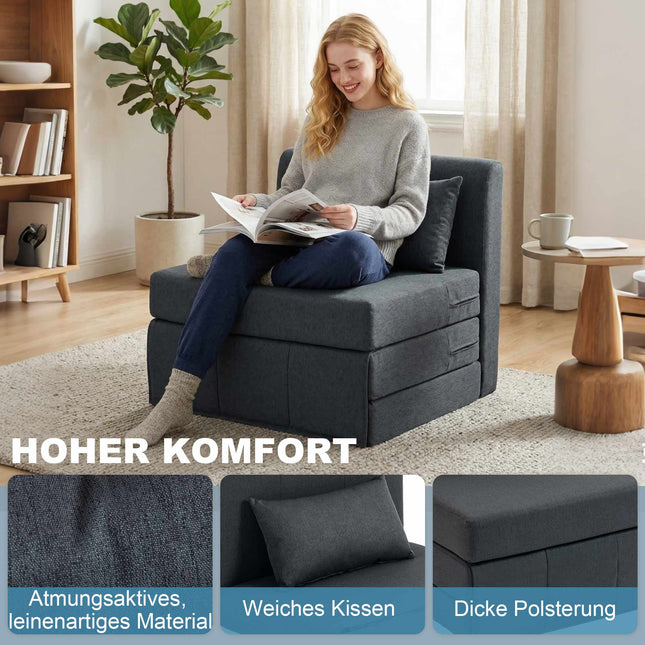 Fauteuil-lit convertible en lin, gris foncé