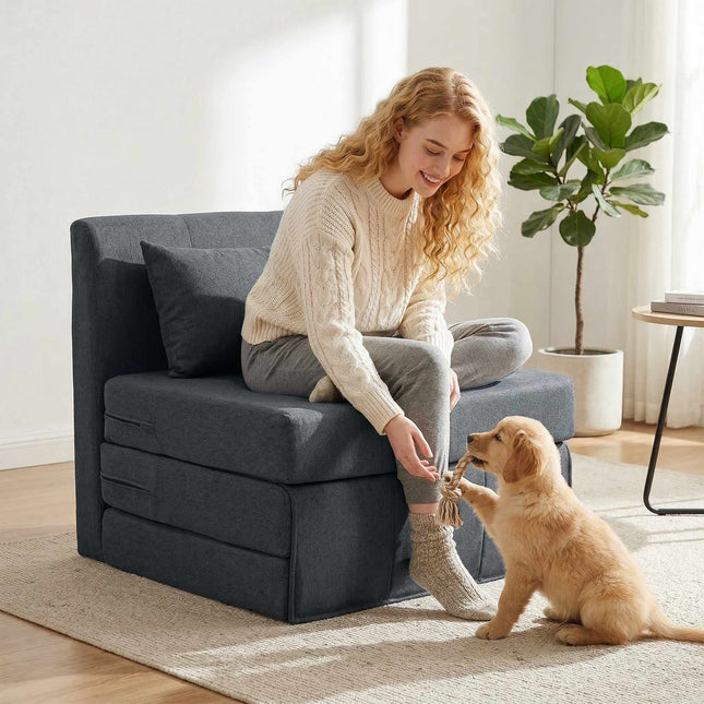Fauteuil-lit convertible en lin, gris foncé