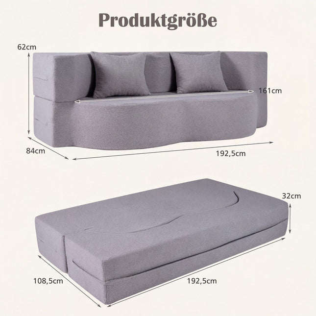 Canapé-lit convertible, en polaire effet peluche, 192,5 cm, blanc