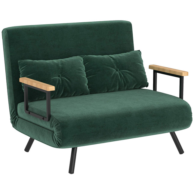 Schlafsofa mit verstellbarer Rückenlehne, grüner Stoff