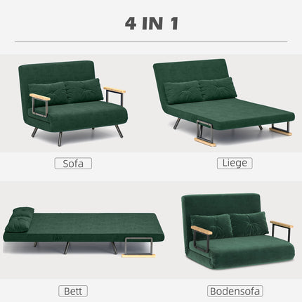 Canapé-lit convertible avec dossier réglable, tissu vert