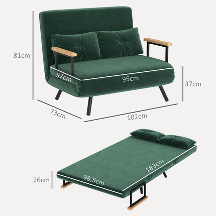 Canapé-lit convertible avec dossier réglable, tissu vert