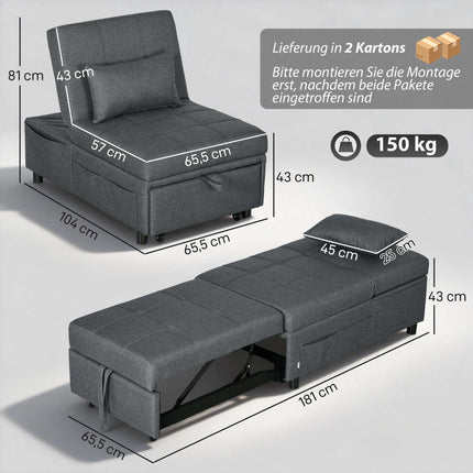 Schlafsofa mit verstellbarer Rückenlehne und Kissen