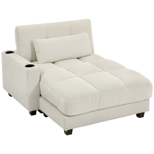Canapé-lit convertible avec coussins et porte-gobelets, blanc crème
