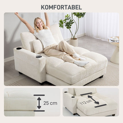 Schlafsofa mit Kissen, Getränkehaltern, Cremeweiß