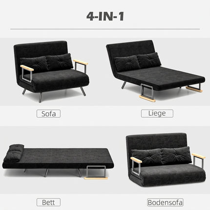 Schlafsofa aus Samt, schwarz, inklusive 2 Kissen
