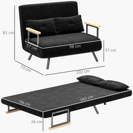 Schlafsofa aus Samt, schwarz, inklusive 2 Kissen