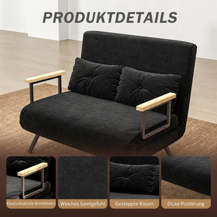 Schlafsofa aus Samt, schwarz, inklusive 2 Kissen