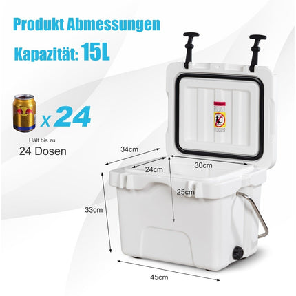 Glacière avec glacière d'une capacité de 15 L avec poignée, bouchon de vidange et 2 porte-gobelets blanc