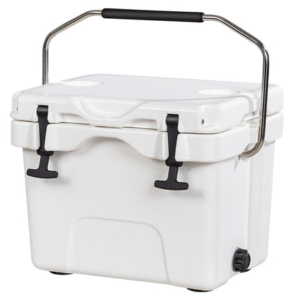 Glacière avec glacière d'une capacité de 15 L avec poignée, bouchon de vidange et 2 porte-gobelets blanc