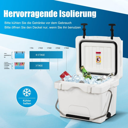 Glacière avec glacière d'une capacité de 15 L avec poignée, bouchon de vidange et 2 porte-gobelets blanc