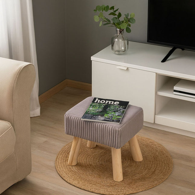 Pouf en corde - Repose-pieds rembourré avec pieds en bois