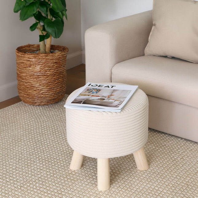 Pouf en corde - Siège rembourré avec pieds en bois