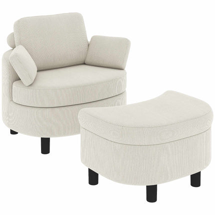 Cord-Sessel mit Ottoman und Stauraum, Cremeweiß