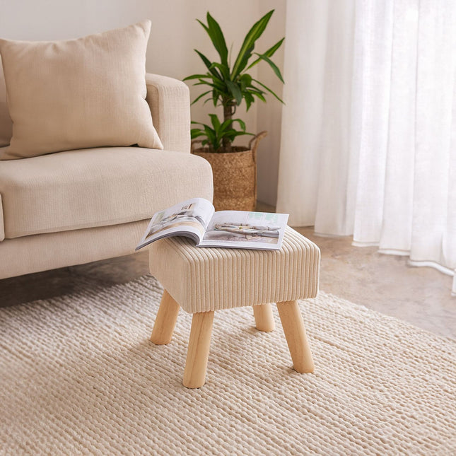 Pouf rembourré en corde - Assise moelleuse, pieds en bois