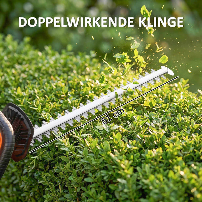 Akku-Heckenschere, 51cm Schwertlänge, 100W Motor