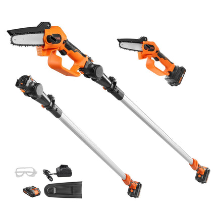 Cordless Pole Saw 2-in-1 Mini Chainsaw, 20V, 8 Ft, 5 In Cut