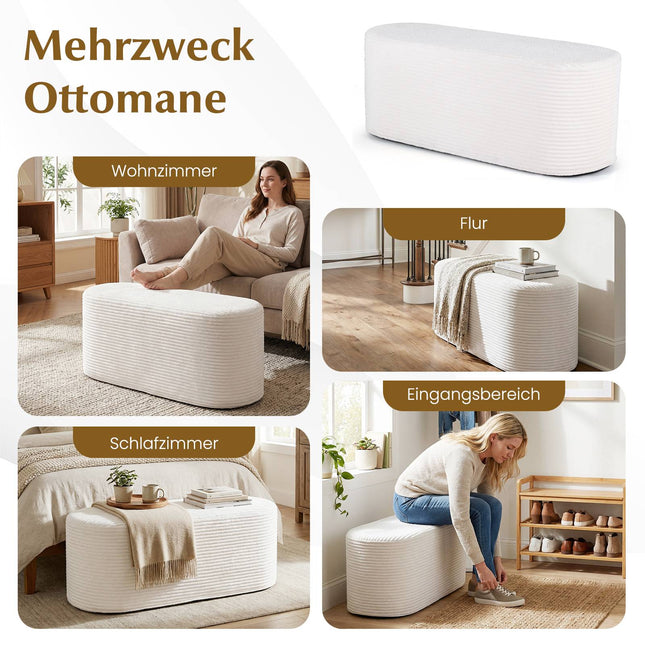 Banc ottoman en velours côtelé, 120 cm, beige, mousse haute densité