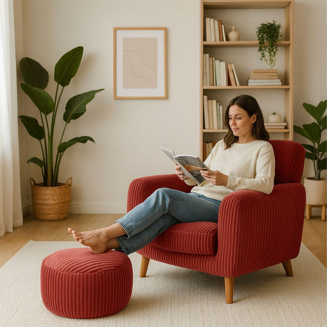 Pouf rond en velours côtelé, style bohème