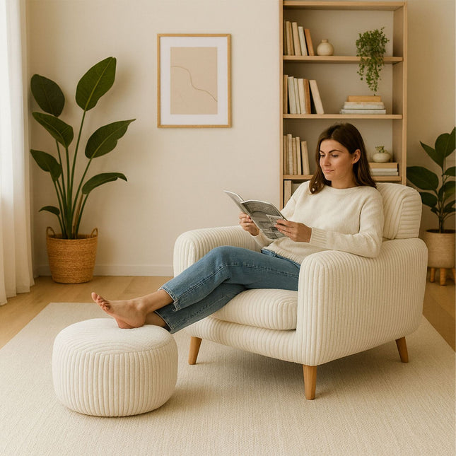 Cord Pouf – Rundes Bodenkissen, Boho-Stil