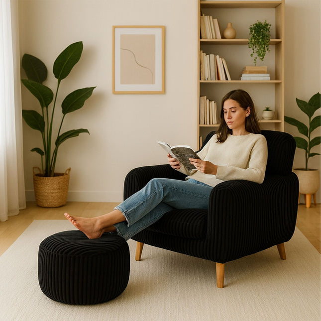 Pouf rond en velours côtelé, style bohème