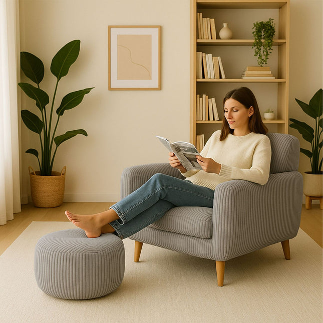 Pouf rond en velours côtelé, style bohème