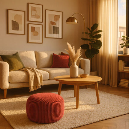 Pouf rond en velours côtelé, style bohème