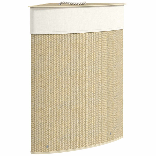 Panier à linge d'angle en bambou avec couvercle, 55 L, crème